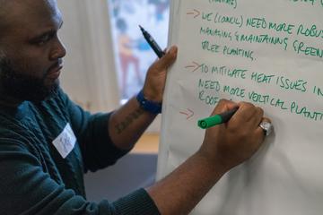 Participants share recommended actions. A participant writes shared recommended actions